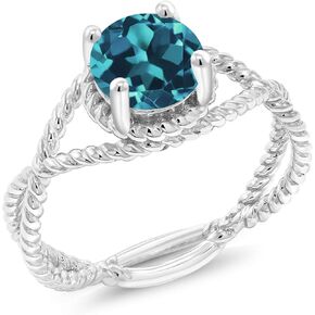 Gem Stone King 925 Sterling Silver London Blue Topaz Ring For Women (1.70 Cttw, Round Cut 7MM, Gemstone Birthstoneת Available in size 5, 6, 7, 8, 9)