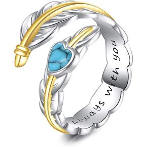 Feather Ring 925 Sterling Silver Turquoise Ring Adjustable Open Ring Jewelry Gifts for Women