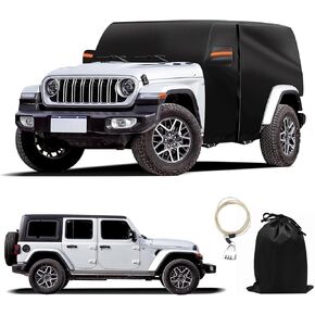 Cab Cover for Wrangler JK JL Unlimited 4 Doors 2007-2024, 300D Outdoor Waterproof UV Protection, with Cotton Layer, Zipper Door, Reflective Strip, Storage Bag