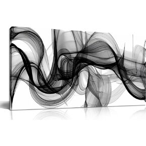 ENTANUB Abstract Wall Art for Bedroom, Black and White Canvas Wall Decor for Living Room, Smoke Picture Print, Size 40 x 20 Inches