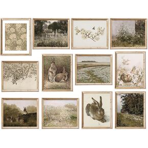 AnyDesign 12 Sheet Easter Gallery Wall Art Prints Set Vintage Rabbit Bunny Flower Oil Painting Posters Retro Spring Paper Wall Arts for Living Room Bedroom Decor, 8 x 10 Inch, Unframed