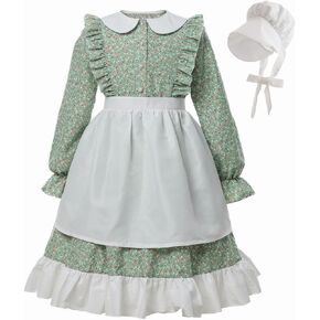 FCCAM Prairie Dresses for Girls Pioneer Costume 19th Century Long Sleeves Colonial Dress
