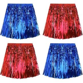 4Pack Hawaiian Hula Skirt for Girl Women Sequin Tinsel Skirt for Tropical Beach Party Foil Fringe Skirt for Masquerade Party