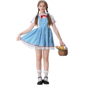 GRAJTCIN Kids Dorothy زي 3 قطعة فستان بناتي أزرق من القماش القطني مع فيونكات شعر وجوارب ملابس عيد الهالوين