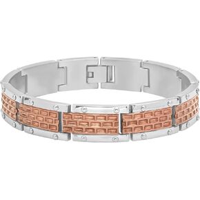 Men's 8.5" Stainless Steel with Brown Brick Design Link Bracelet - Urban Edge, Durable Elegance