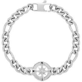 EVE'S ADDICTION Men's Stainless Steel Compass Bracelet, 8.75" Long Bracelet - Figaro Chain Compass Bracelet for Him - Men's Bracelets - Gift for Him - Graduation Gift