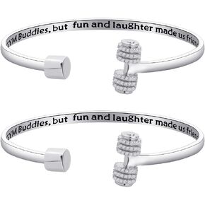 AKTAP Dumbbell Cuff Bracelet Fitness Jewelry Chance Made Us But Fun And Laughter Made Us Friends Best Friend BFF Gift Couples Jewelry (Dumbbell Cuff Set Bracelet)