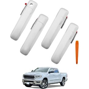 White Exterior Door Handle Set (4PCS), Compatible with 2009-2020 Dodge Ram 1500, 2500, 3500 Crew Cab Truck, Outside Front & Rear Left & Right, Replace# 81012, 81013, 1GH21AXRAF, Outer Door Handle Part