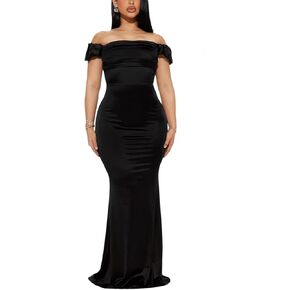 Womens Formal Party Dresses Ruffle High Slit Sexy Evening Curvy Wrap Long Black Dresses