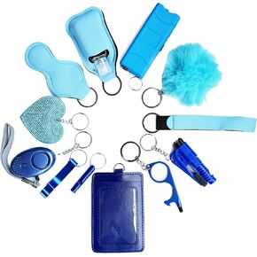 13pcs Keychain Set for Woman with Personal Alarm Pom Pom, Whistle Accessories kit for Women Key Chains Key Ring