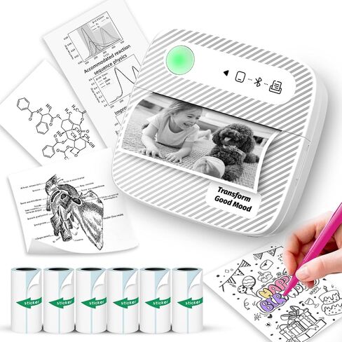 Sticker Printer with 7 Rolls Sticker Paper,Bluetooth Thermal Compatible with iOS & Android, Mini Pocket Portable and Inkless,Study for Flashcards, DIY, Notes in Saudi Arabia