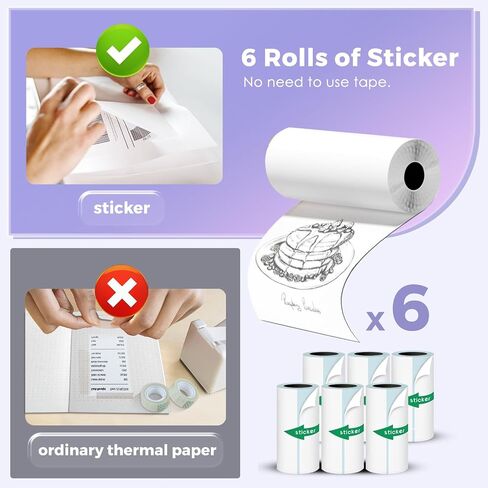 Sticker Printer with 7 Rolls Sticker Paper,Bluetooth Thermal Compatible with iOS & Android, Mini Pocket Portable and Inkless,Study for Flashcards, DIY, Notes in Saudi Arabia