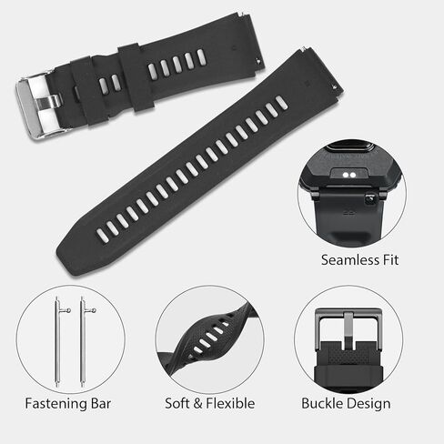 Smart Watch Band 22mm 2 Pack, for AMAZTIM Smart Watch Bands Replacement M2/T2, Compatible with KOSPET Tank M2/T2, TPU Sports Straps Bands, Adjustable Wristband, Men Black Smartwatch Band in Kuwait