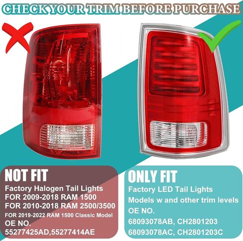 LED Tail Lights for Dodge Ram 1500 Rear Lights Taillights Assembly Tail Lamp for Ram 2500 3500 2pcs/Sets (for 2009-2018 Ram Rear Lamps Red) in Saudi Arabia