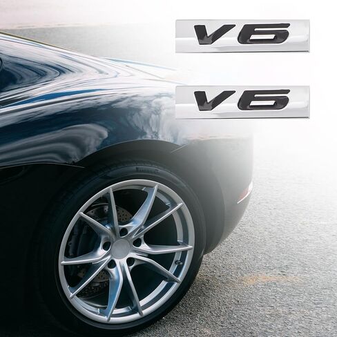 2 قطعة V6 شعار 3D لوحة اسم معدنية شارة صائق سيارة الجانب الخلفي الجبهة الجذع الوفير شارة ملصق ل العالمي (أسود) in Kuwait