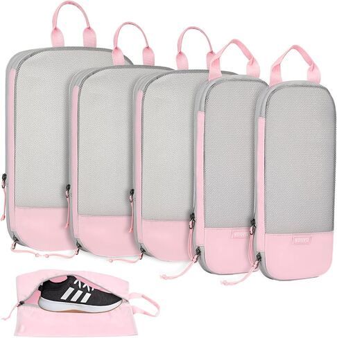 Voova 6 Set Compression Packing Cubes for Travel, Lightweight Suitcase Organizer Compression Bags,Travel Essentials for Carry on, Luggage Organizer Bags Set for Travel Accessories for Women Men,Black in Kuwait