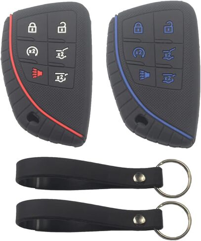 2Pcs Black Rubber Silicone 6 Buttons Smart Key Fob Cover Case Protector Keyless with Keychain Compatible with Chevrolet Chevy Suburban Tahoe 2021 2022 2023 in Saudi Arabia