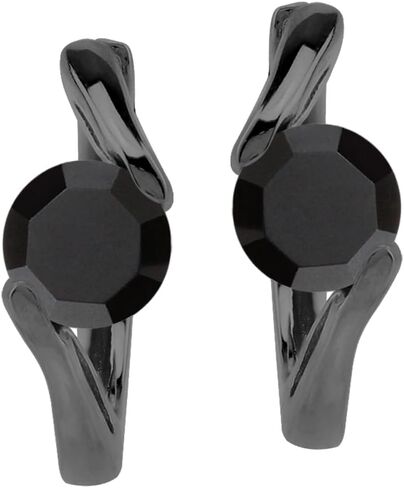 Silvershake 5MM شكل دائري الأحجار الكريمة مطلي بالذهب الأبيض أو الذهب الأصفر مطلي أو الروديوم الأسود مطلي 925 الفضة الاسترليني 0.6 بوصة Huggie O هوب أقراط مجوهرات للنساء in Saudi Arabia