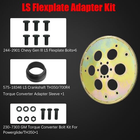 محول LS Flexplate مع مجموعة مسامير متوافقة مع محركات GM Gen lll LS1/ LS6/ LS2 ومحركات الشاحنات 5.3/6.0، مجموعة محول ناقل الحركة TH350 700R4 200-4R 4L60 استبدال 91604000 57534610 in Kuwait