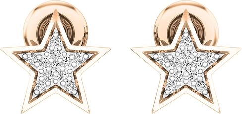 Dazzlingrock Collection 0.07 Cttw Round White Diamond Star Stud Earrings for Women in 14K Solid Gold in Saudi Arabia