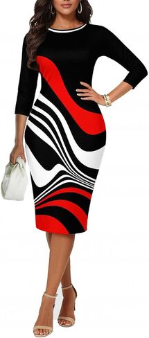 Bodycon Print Dresses for Women Elegant Midi Pencil Dress Outfits Business Casual Clubwear in Saudi Arabia