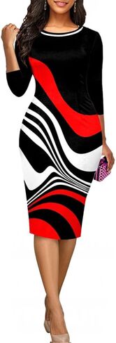 Bodycon Print Dresses for Women Elegant Midi Pencil Dress Outfits Business Casual Clubwear in Saudi Arabia