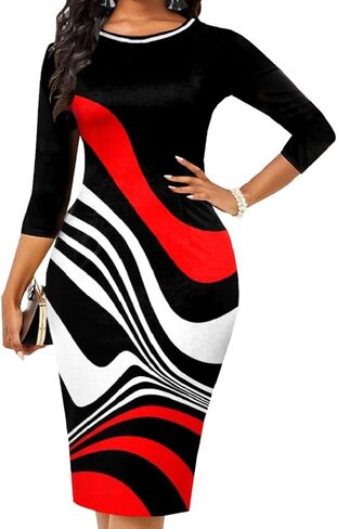 Bodycon Print Dresses for Women Elegant Midi Pencil Dress Outfits Business Casual Clubwear in Saudi Arabia