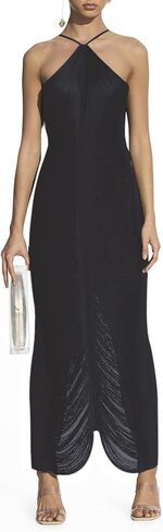 فستان نسائي مثير أنيق لامع بحمالات معدنية ميدي بدون أكمام بدون ظهر وشرابة وحفلات وحفلات الكوكتيل in Kuwait