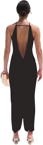 فستان نسائي مثير أنيق لامع بحمالات معدنية ميدي بدون أكمام بدون ظهر وشرابة وحفلات وحفلات الكوكتيل in Kuwait