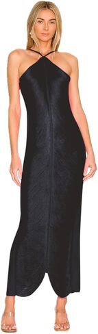 فستان نسائي مثير أنيق لامع بحمالات معدنية ميدي بدون أكمام بدون ظهر وشرابة وحفلات وحفلات الكوكتيل in Kuwait