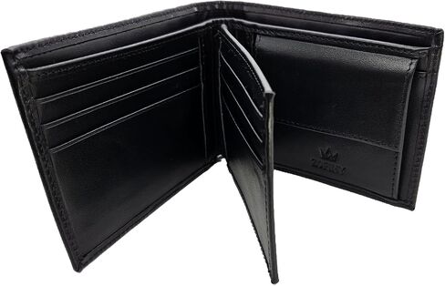 Nappa Leather Bifold Wallet with Coin Pocket for Men - 2 Spacious Cash Compartments, 11 Card Slots with RFID protection, Driving Licence Window, High-end Finish in Saudi Arabia