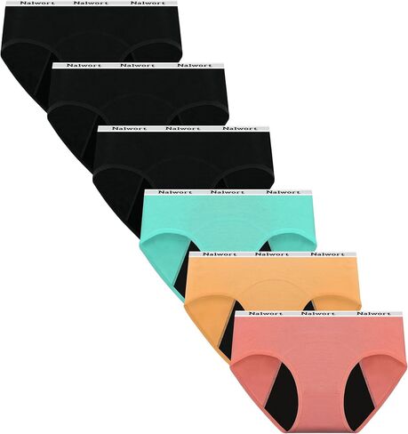 Nalwort Teen Girls Period Underwear Menstrual Period Panties Leak-Proof Organic Cotton Protective Briefs Pack of 6 in Kuwait