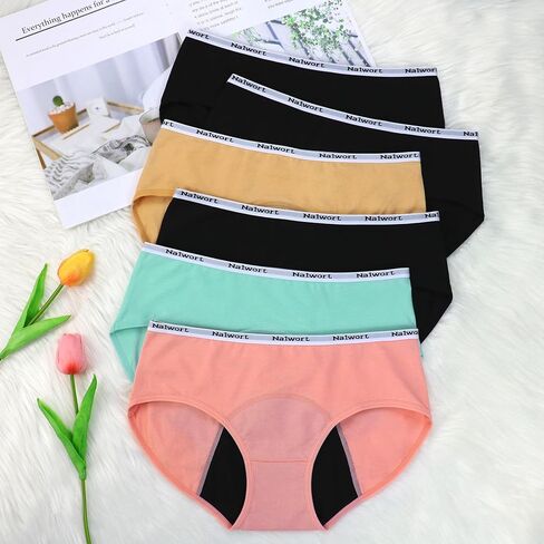 Nalwort Teen Girls Period Underwear Menstrual Period Panties Leak-Proof Organic Cotton Protective Briefs Pack of 6 in Kuwait
