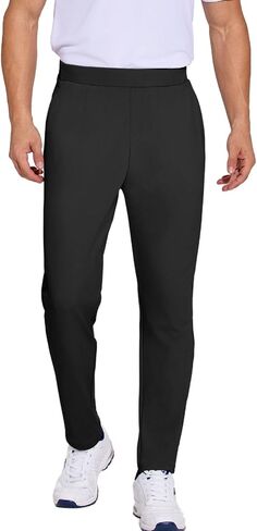 PINSPARK Men's Sweat Elastic Waist Golf Pants Stretch Relaxed Fit Pull on No Belt Loops Casual Dress Pants with Pockets in Saudi Arabia