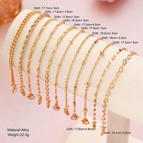 Dainty 11Pcs Gold Bracelet Set Adjustable Stacking Cuban Heart Twisted Link Chain Bracelets Cute Birthday Jewelry Accessory Presents for Women Men in Saudi Arabia