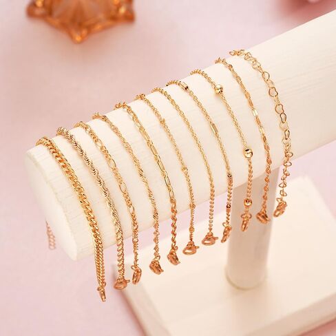 Dainty 11Pcs Gold Bracelet Set Adjustable Stacking Cuban Heart Twisted Link Chain Bracelets Cute Birthday Jewelry Accessory Presents for Women Men in Saudi Arabia
