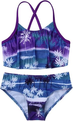 MSemis Girl's Tropical Palm Printed Tankini Sets Swimwear 2 Piece Swimsuit Bathing Suit in Saudi Arabia