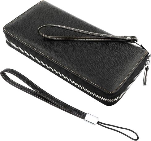 محفظة Lavemi النسائية RFID Blocking 100% جلدية ذات سعة كبيرة وسحاب حول المحفظة وحامل الهاتف ومحفظة السفر ومحفظة السوار in Kuwait