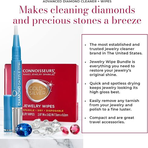 CONNOISSEURS Premium Edition Compact Jewelry Wipes -20% More, No Rinse Gold and Silver Jewelry Cleaner, Polish and Remove Tarnish to Restore Brilliance, Dry Disposable Wipes, 30 Count in Saudi Arabia
