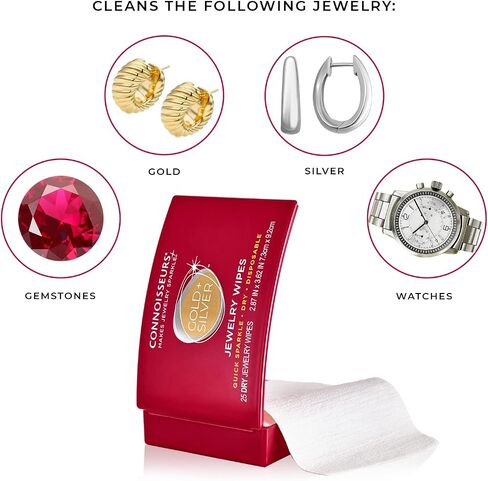 CONNOISSEURS Premium Edition Compact Jewelry Wipes -20% More, No Rinse Gold and Silver Jewelry Cleaner, Polish and Remove Tarnish to Restore Brilliance, Dry Disposable Wipes, 30 Count in Saudi Arabia