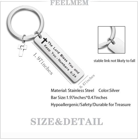 FEELMEM أرقام آية الكتاب المقدس 6:24 سلسلة مفاتيح الرب يباركك ويبقيك مجوهرات مسيحية هدية المعمودية هدية التعميد in Kuwait