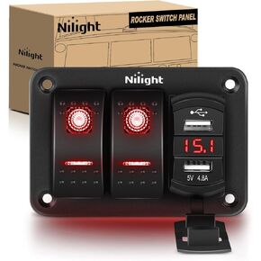 Nilight - 90116C 2 لوحة مفاتيح الروك مع 4.8 أمبير شاحن USB مزدوج الفولتميتر مقاوم للماء 12 فولت - 24 فولت تيار مستمر مفتاح الروك مع ملصقات توهج ليلي لقوارب CarsTrucks RVs، أزرق
