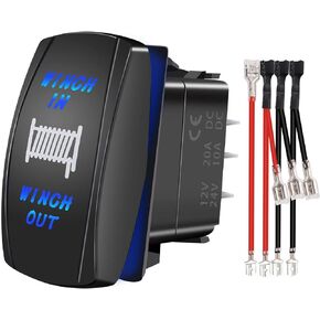 7 Pin Momentary Winch in/Out Rocker Switch Red LED DPDT 20A/12V 10A /24V DC Toggle Switch Laser ON/Off/ON with Jumper Wires for ATV UTV Cars Marine Boat M-108-R