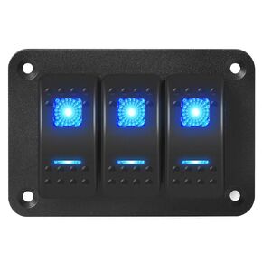 DaierTek Marine Switch Panel Waterproof 12V 3 Gang Rocker Switch Panel Blue LED Light Toggle Switch Aluminum Panel Pre-Wired for Car Truck Boat RV UTV ATV RZR