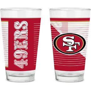 Rico Industries NFL Football Main 16 oz Pint Glasses with Digitally Printed Logo, Practical Set of 2 Classic Drinking Glasses, Dishwasher Safe