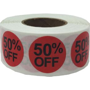 50% Percent Off Stickers for Retail 0.75 Inch 500 Adhesive Labels
