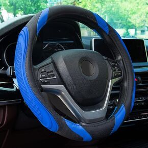 XCBYT Steering Wheel Cover - 14.5-15 Inch Car Microfiber Leather Steering Wheel Wrap Black Red Sports Fan Design Non-Slip for Man Women