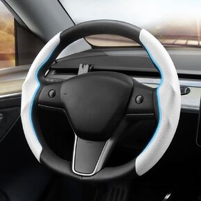 Custom-Fit for Tesla Steering Wheel Cover, Tesla Model Y 2024-2019 / Model 3 2024-2017 Carbon Fiber Steering Wheel Cover, Non-Slip, Breathable, Durable, Tesla Model Y / 3 Accessories (Pink)
