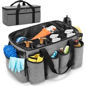 Detailing Bag with Polisher Carry Bag, Large Detail Bag Car Care Box for Auto Detailing Supplies, Car Wash Caddy & Trunk Organizer for Buffer Bottle Towel & Cleaning Kit, Black, Patent Design