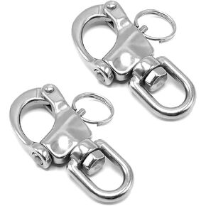 Amadget 2 PCS Swivel Eye Snap Shackle Quick Release Bail Rigging Sailing Boat 316 Stainless Steel Marine Clips (Silver)